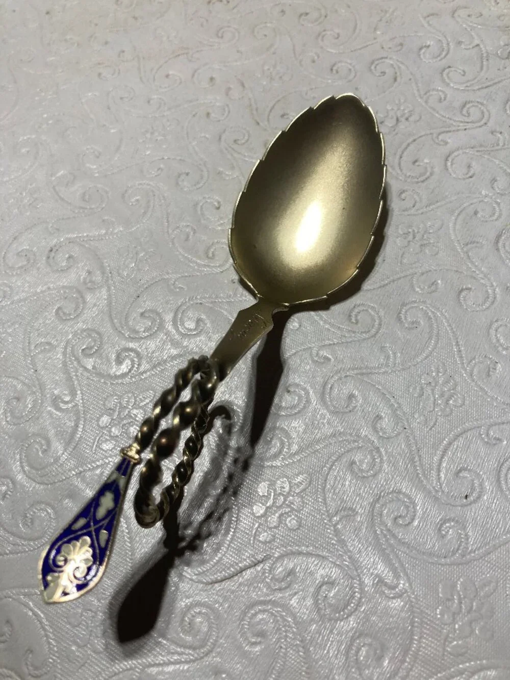 Marius Hammer 830S Silver Twisted Curved Handle Spoon Floral Enamel Tea Caddy